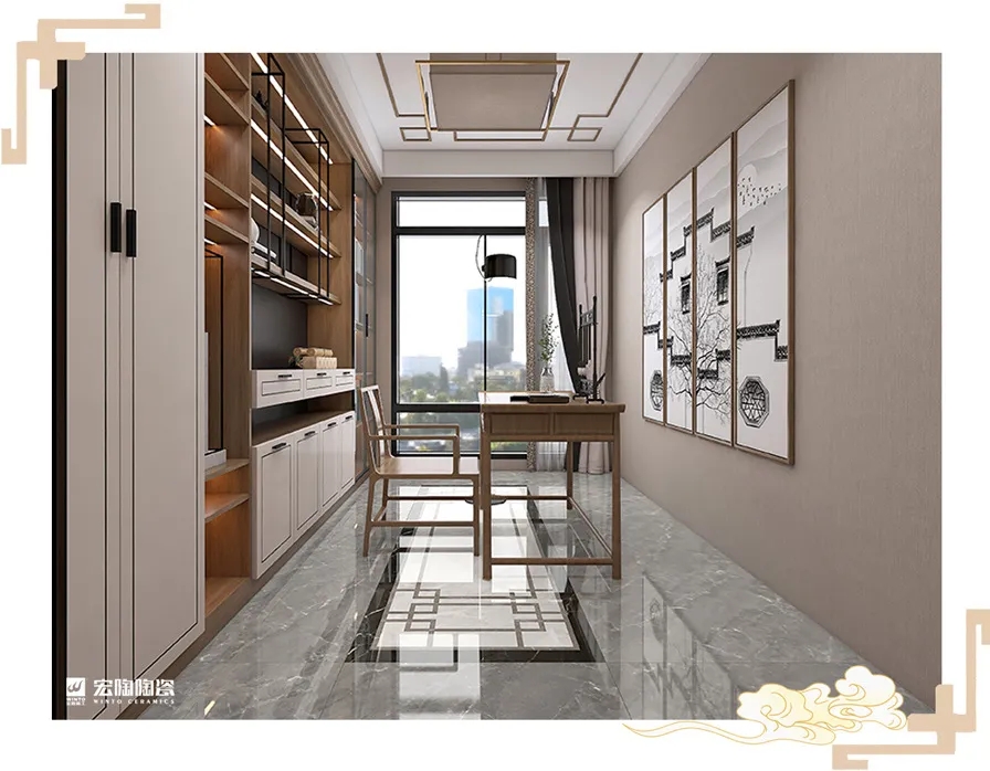 云顶集团岩板TPG80193+TPG80145+TPG80237书房空间