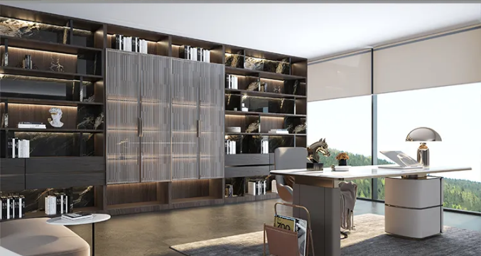 云顶集团岩板与书柜装修效果图