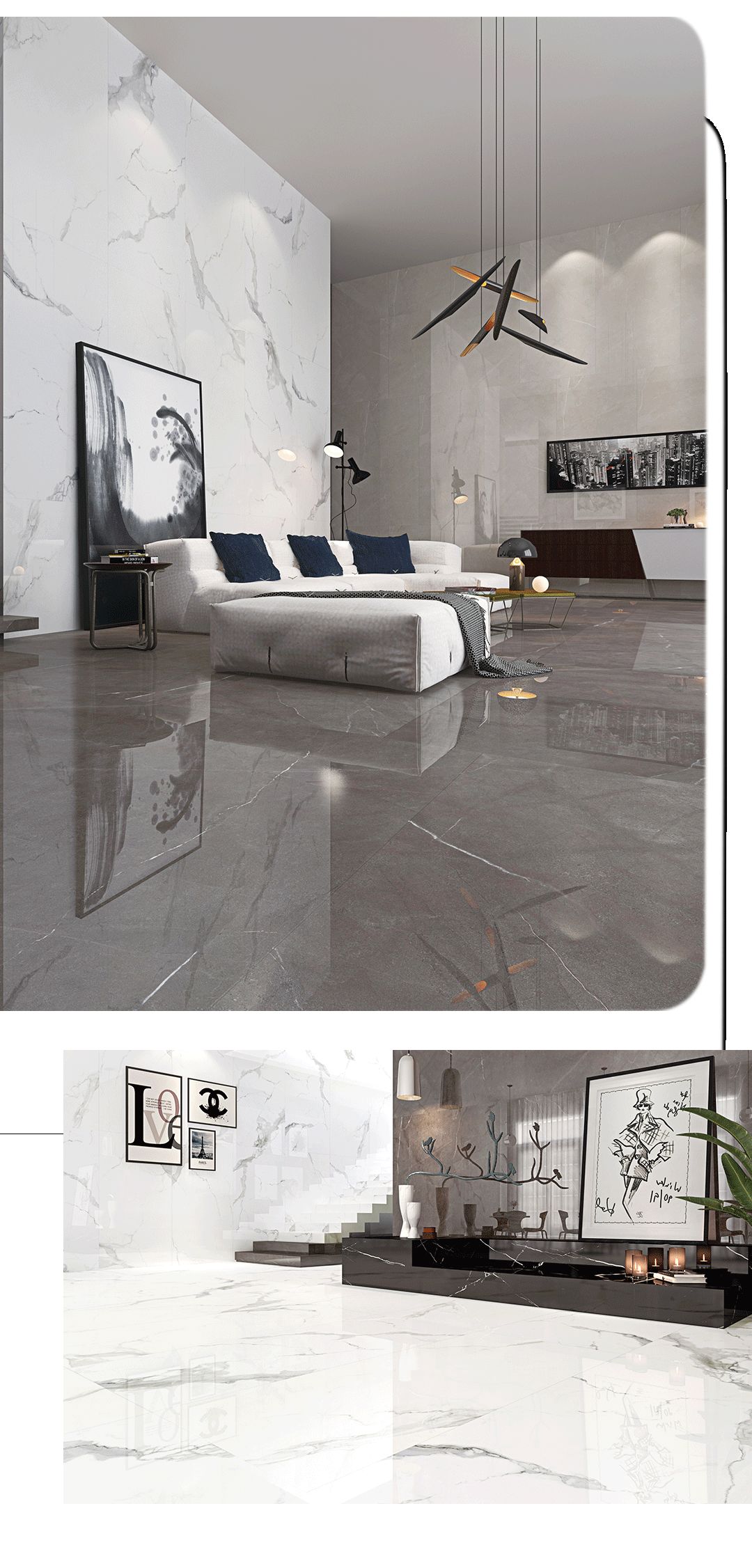 云顶集团900x1800mm陶瓷大板大花白装修效果图