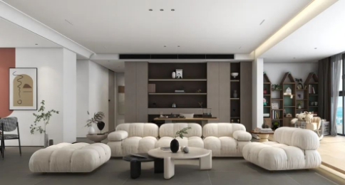 云顶集团质感砖现代风简奢客厅效果图