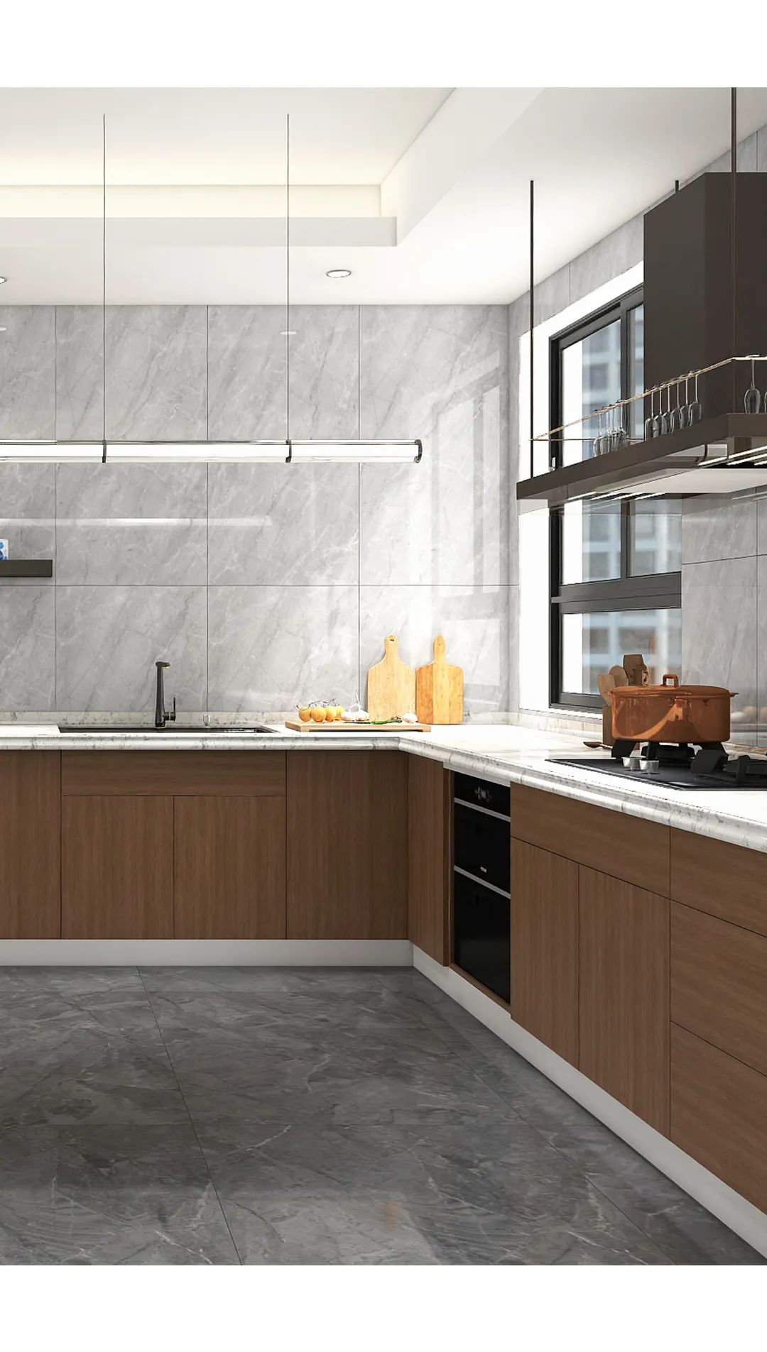 云顶集团质感砖TPGR26019 普达佩斯餐厨一体效果图